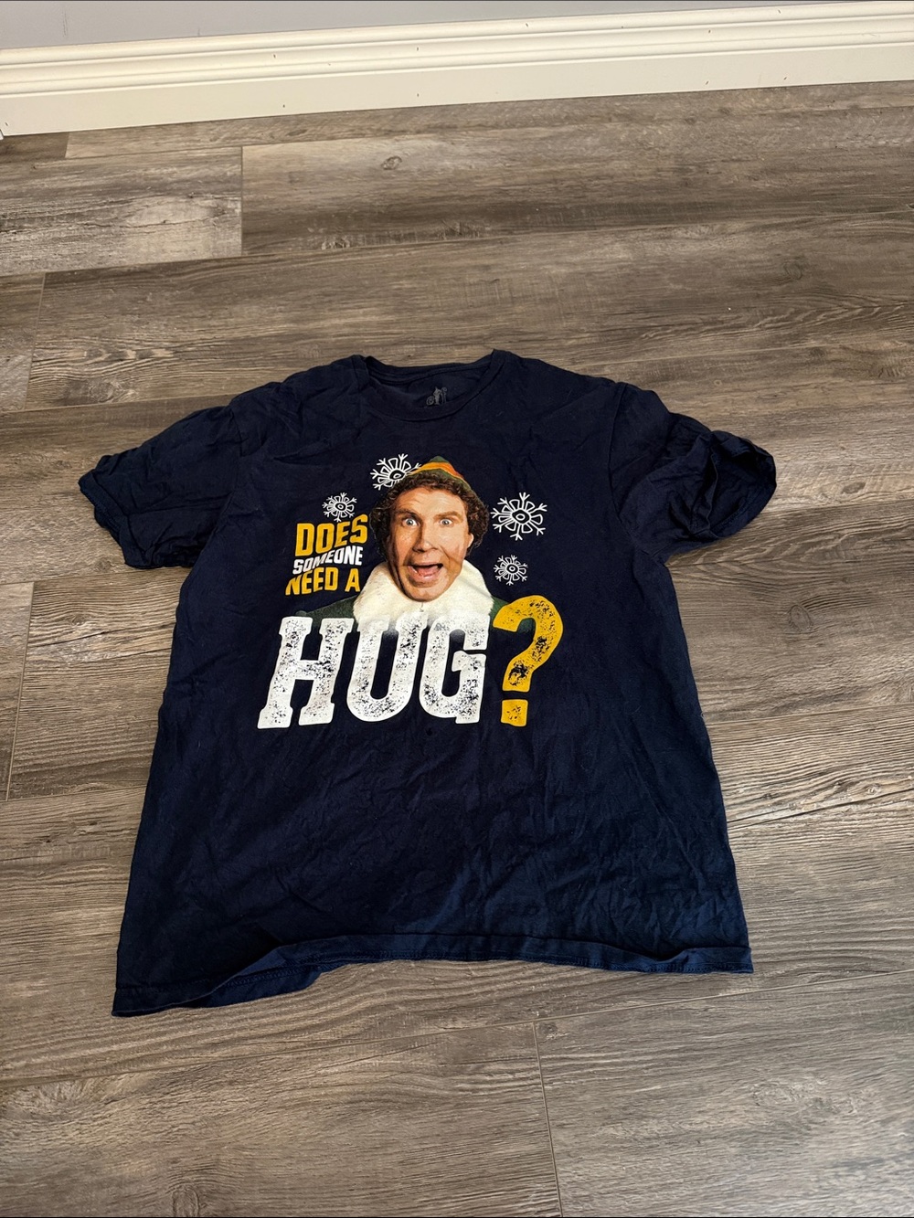 Elf Navy 'Does Someone Need a Hug?' Graphic Tee- Holiday